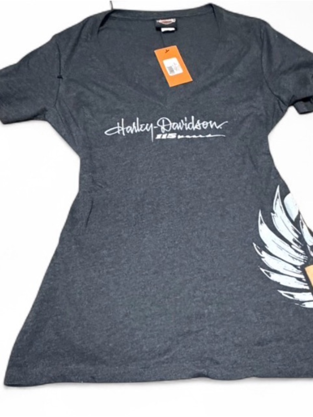 NWT Harley-Davidson 115th Anniversary Grey V-Neck Graphic Tee